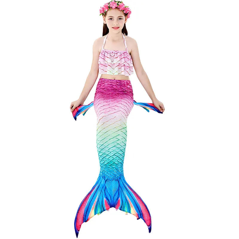 4 Colors 3 Pieces Girl Kids Mermaid Tail Swimmable Bikini Set Bathing Suit Fancy Children Mermaid Tail Costume Cosplay 3-12Y police woman costume