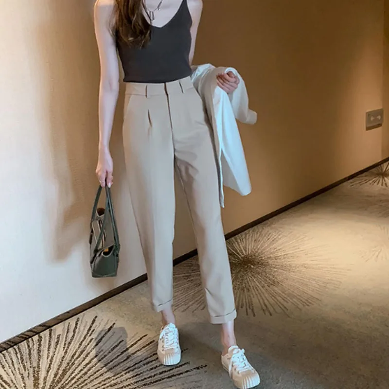 2020 Spring High Waist Korean Pant Elegant Work Trousers Women Harem Pant Work Business Trousers Casual Female Pants Mujer