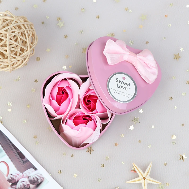 Pink 3 шт. сердце Ароматические для ванны тела лепесток розы мыло свадебные украшения подарок - Цвет: Pink