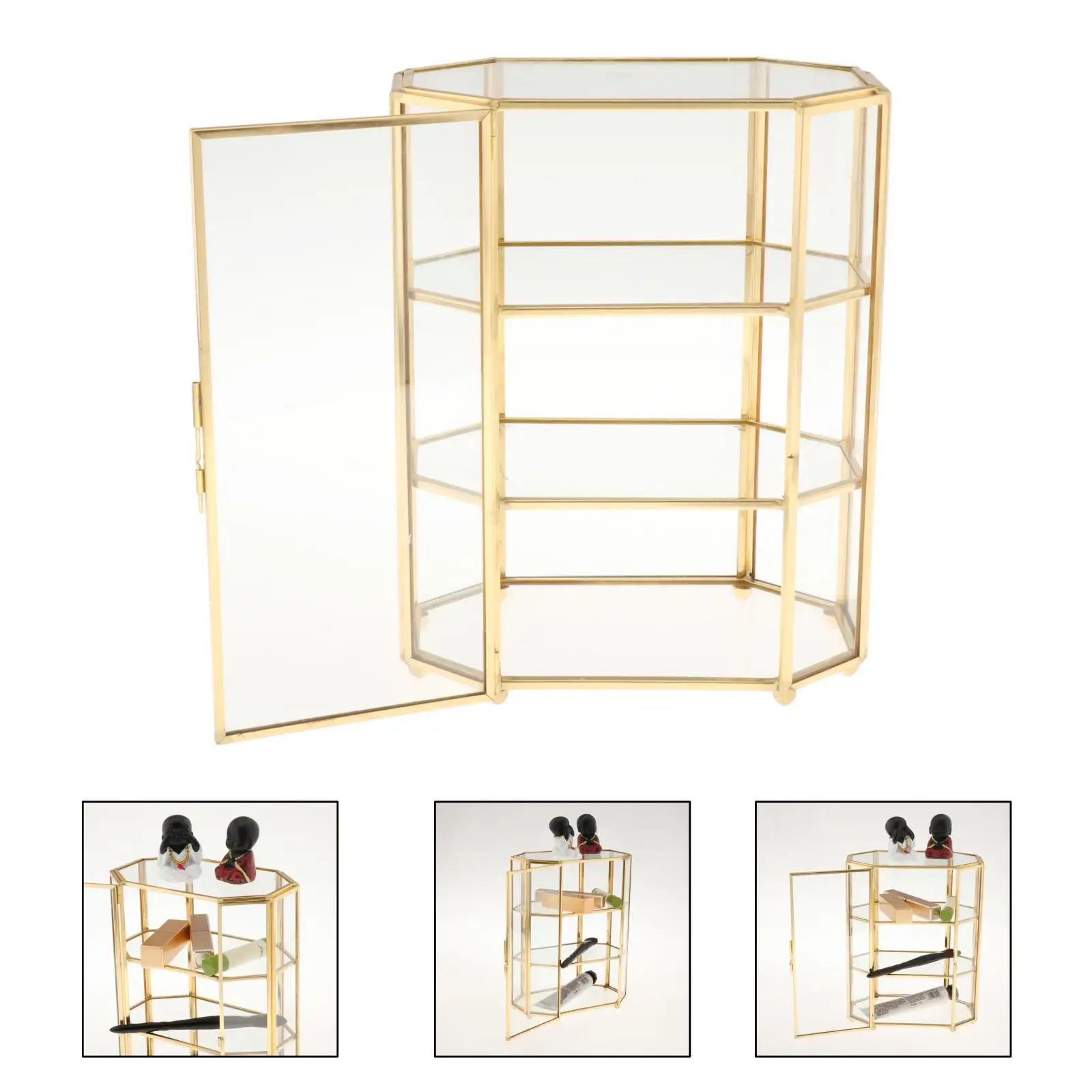 3-Tier  Jewelry Trinket Glass Gold Box Necklace Ring Earring Box Keepsake Decorative Box Holder for Wedding Gift Dresser 4