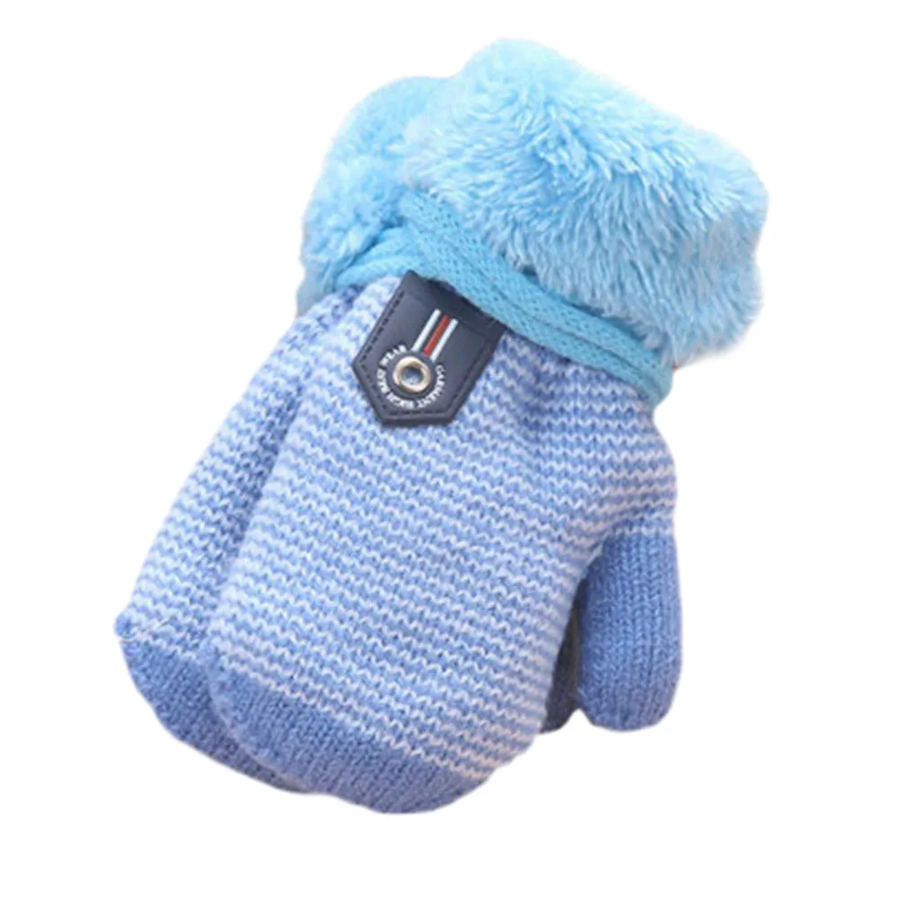 Новое поступление, зимние вязаные перчатки для маленьких мальчиков и девочек, теплые рукавицы на веревочке, перчатки для детей ясельного возраста - Color: Sky Blue