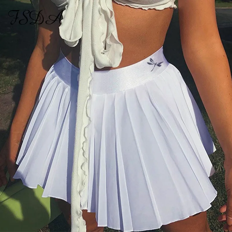 Летняя женская белая трапециевидная юбка FSDA 2020 плиссированная черная мини с