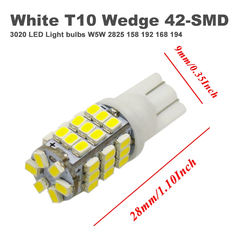 20 шт T10 светодиодный 42 Smd СВЕТОДИОДНЫЙ автомобильные лампочки W5W 194 168 светодиодный Клин Поворотники боковые свет белый Цвет DC12V