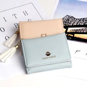 

2019New Women's Short Wallet Japanese And Korean-Style Wallet with Tassel Three Fold Cute Student Wallet Small Fresh Holder