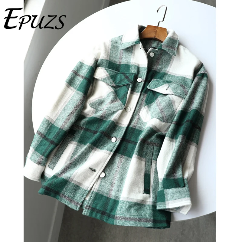 awesome  Winter coats and jackets women thick green plaid plaid jacket casual button office ladies jackets v
