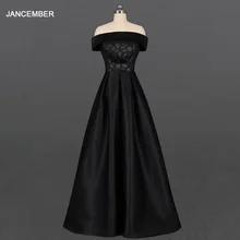 LSDZ19 A-Line Simple Black Elegant Short Sleeve Boat Neck Evening Dress 2020 Floor-Lenght Appliques Off The Shoulder
