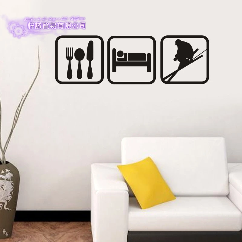 

Eat Sleep Ski Car Sticker Snowboarding Decal Skiing Skating Posters Board Vinyl Wall Decals Decor Mural Ski Sticker