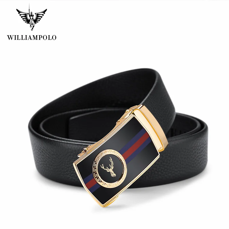 WILLIAMPOLO-cinturones de cuero genuino para hombre, correa de cuero Original  de alta calidad, hebilla automática de Metal - AliExpress