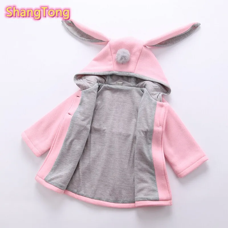 ShangTong/пальто для девочек; осенне-зимние куртки; теплые хлопковые толстовки; верхняя одежда; пальто; Одежда для новорожденных; худи с заячьими ушками; куртки для малышей