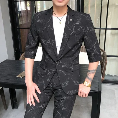 

2020 Hair Stylist Xiazhong Sleeve Suit Suit Men's Thin Section Korean Version Of The Night Field Slim-type Stage Trend Suit