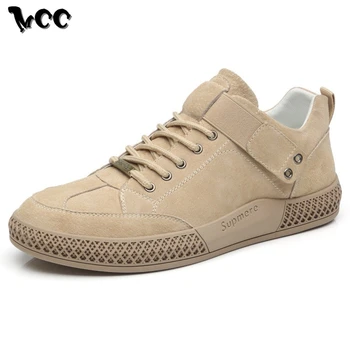 

New Men Causal Shoes Real Leather Sneakers Breathable Lace-up Adult Male Skate Footwear Retro Stylish Solid Flat Leisure Shoes