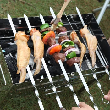 

6/10/12pc Flat BBQ Skewers 45cm 17.5'' Stainless Steel Meat Metal BBQ Stick Barbecue Grill Skewers Long Roasting BBQ Kebab Fork