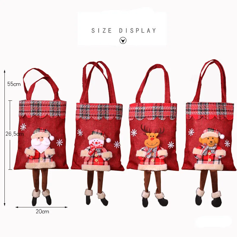 Новинка 20x55 см Красная рождественская сумка из мешковины Санта-Клаус клетчатая сумка-тоут рождественские украшения подарочный пакет конфеты сумки