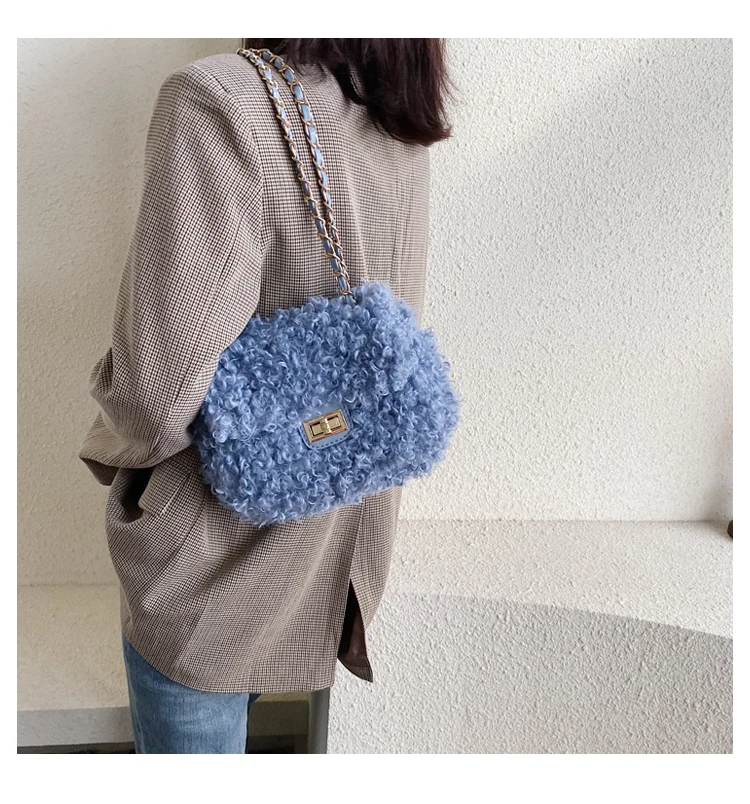 New Winter Fashion New Ladies Square bag High quality Soft Plush Women's Designer Handbag Chain Shoulder Messenger bags