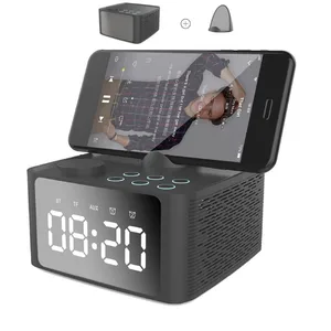 Bluetooth Speaker Dual Alarm Clock Wireless Audio Mobile Phone Holder Receipt Card Bluetooth Speaker