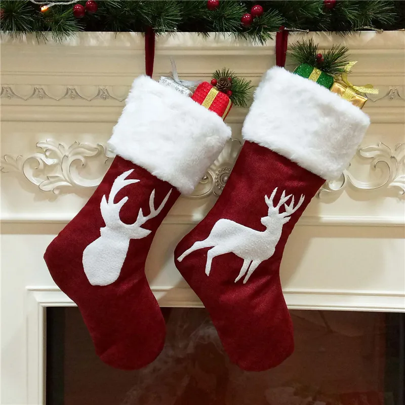 

Christmas Stockings Pendant Cloth Christmas Tree Elk Snowflake Ornament Christmas Pattern Print Party Home Decoration Gift Bag