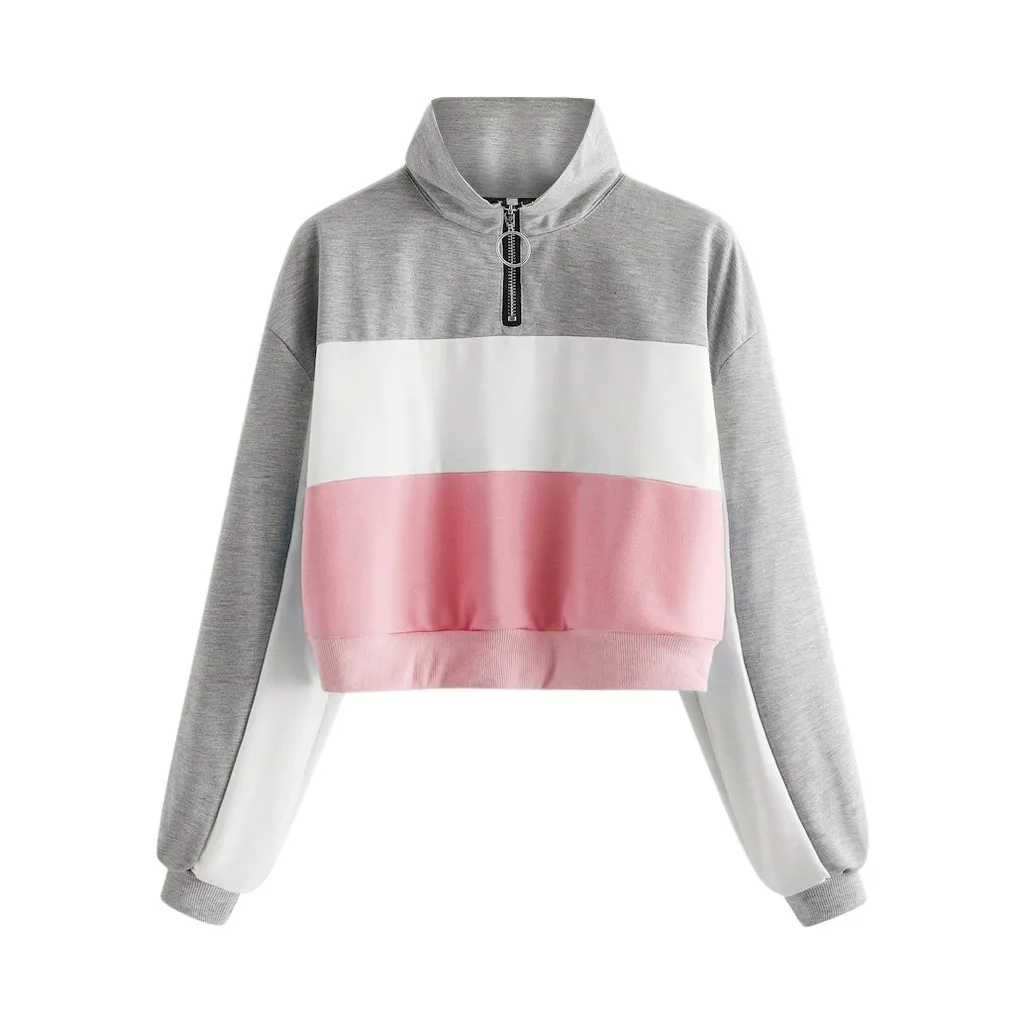 Женская толстовка с высоким воротником длинным рукавом и круглым