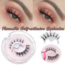 

1Pair Self-adhesive False Eyelashes 3 Seconds to Wear No Glue Needed Faux Mink Lashes Extension Curly Thick Wispy Eyelash + Box