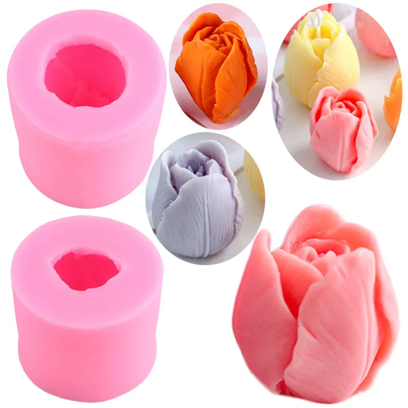 

3D Tulip Candle Mold Handmade Flower Soap Silicone Mold Plaster Aromatherapy Molds Chocolate Candy Fondant Cake Decorating Tools