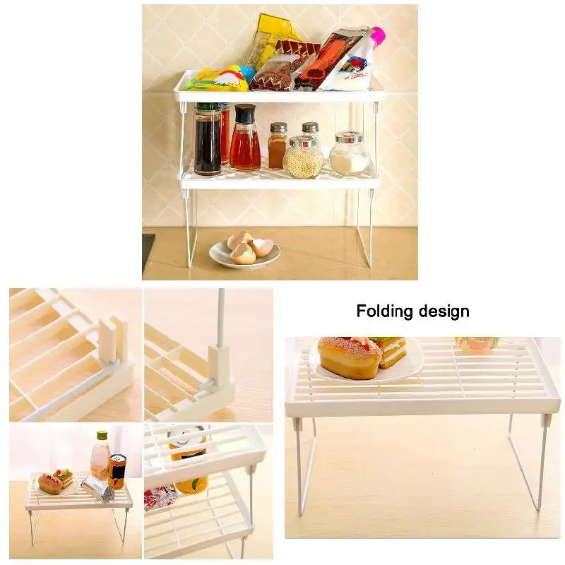 Storage Rack Shelf Foldable Holder Organizer Stackable Bathroom Kitchen Cupboard 