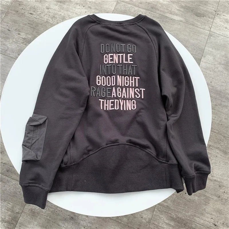 

Embroidered LetterTerry Crew Neck Pullover Female 2020 Autum Winter women Korean Loose Sweatshirts and Top Pocket
