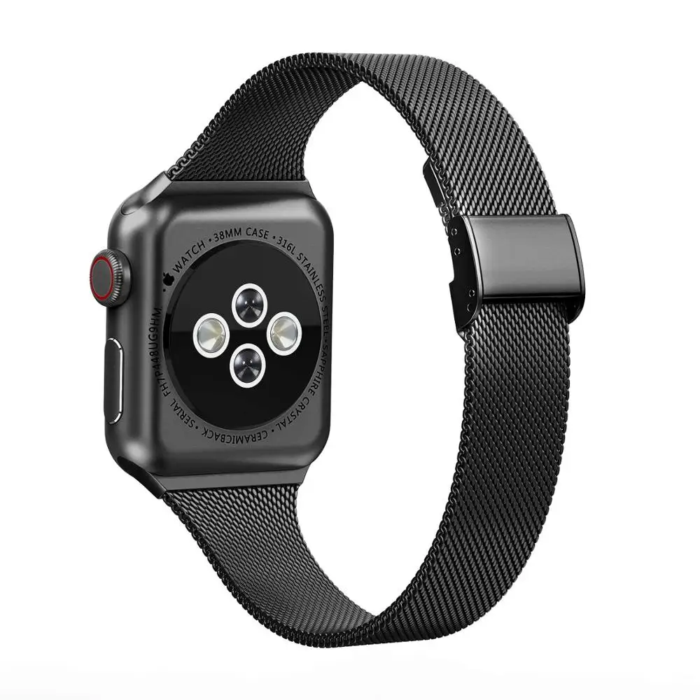 black Mini Milanese strap For Apple Watch 5 band 44mm iWatch band 38mm Silm Stainless steel metal bracelet belt Apple watch 4 3 2 40mm - Цвет ремешка: black
