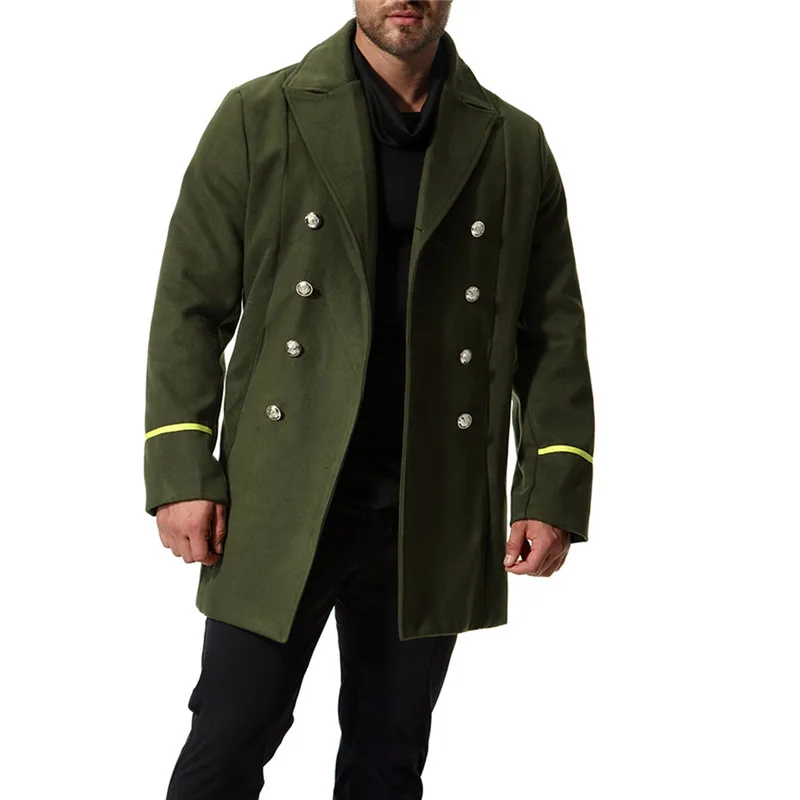 Army green Осенние новые модели в европейском и американском стиле пальто тонкая мужская шерстяная куртка длинная секция армейская зеленая ветровка размер XXL - Цвет: Army green