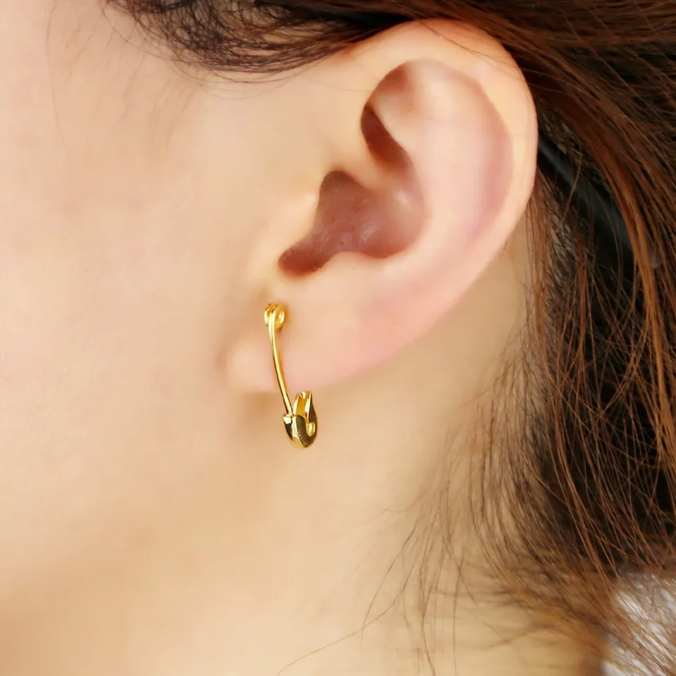 Минимальное тонкое милое безопасное крепление, Скрепка, полированная, без камня, Модные Изящные серьги-гвоздики для девушек и женщин, ювелирное изделие