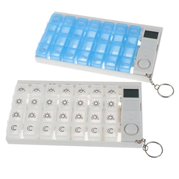 

1PC 28 Grids Pill Case Organizer Tablets Pill Box LED Timer Reminder Weekly Storage Pill Dispenser Alarm Clock Medicine