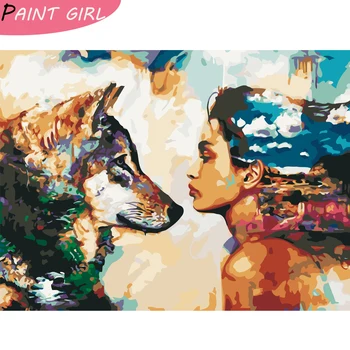 

painting by numbers Animal Drawing On Canvas HandPainted Art Gift DIY Picture Paint By Number Wolf And Girl Kits Home Decoration
