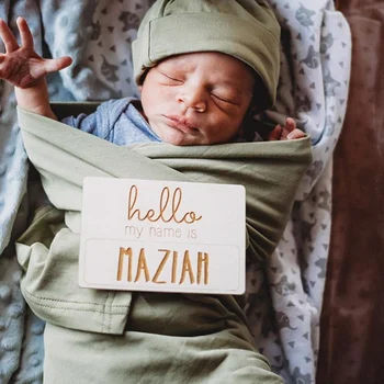 

Personalized Name Baby Newborn Announcement Wooden Tag Milestone Discs name Memory Sign Blocks Cards Wood Markers