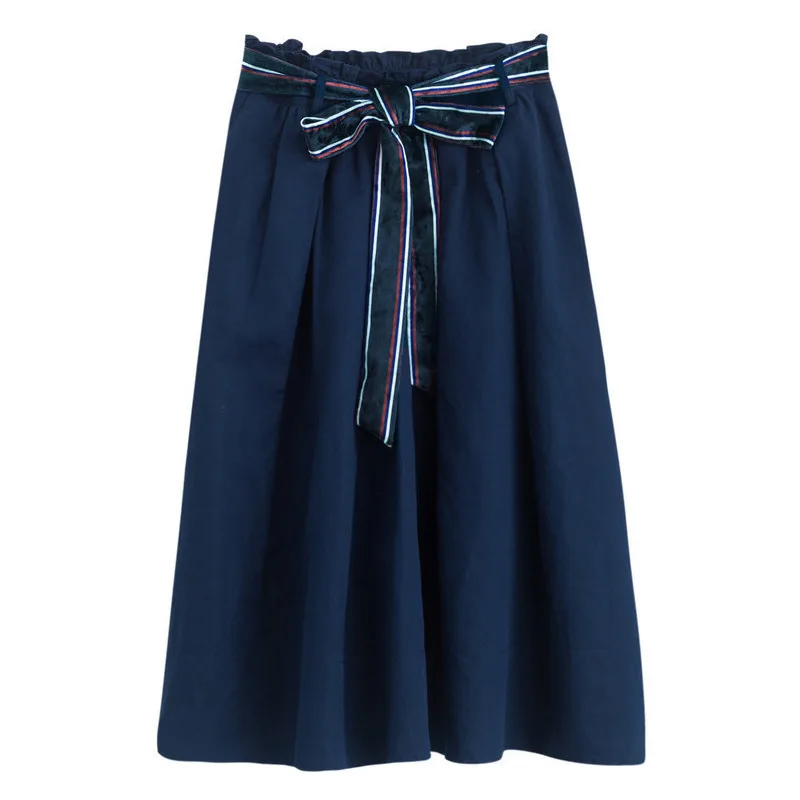 INMAN Женская хлопковая юбка трапециевидной формы со специальным цветным поясом