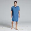 2022 Men Sleepwear Long Nightshirt Short Sleeve Nightwear Night Shirt Soft Comfortable Loose Sleep Shirt Male Home Clothing#g3 ► Photo 3/6