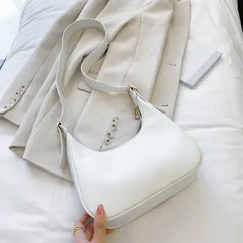 

Small PU Leather Crossbody Bags For Women 2020 Half Moon Design Luxury Solid Color Shoulder Handbag Lady Simple Travel Bag Purse