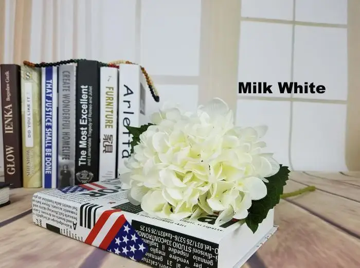 Fast Shipping High Quality Real touch Silk Hydrangea Big Flower 7.5" Silk White Wedding Flower Bouquet for Wedding Centerpieces