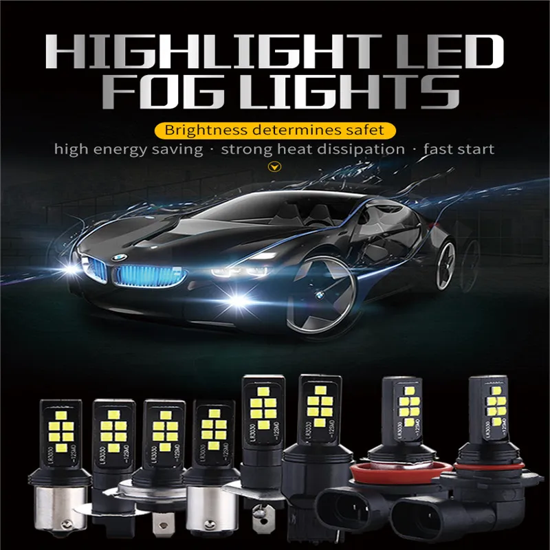 2 шт. противотуманная фара 12 В 15 Вт 12 SMD 3030 Автомобильная противотуманная Лампа H1 H3 H7 H11 9005 лампа для ходовых огней задние Реверсивные огни