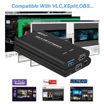 

1080P 60fps HD Camera Game Recording HDMI to USB Video Capture Card Box For Mac Winodws OBS Live Streaming + Mic input TV Output