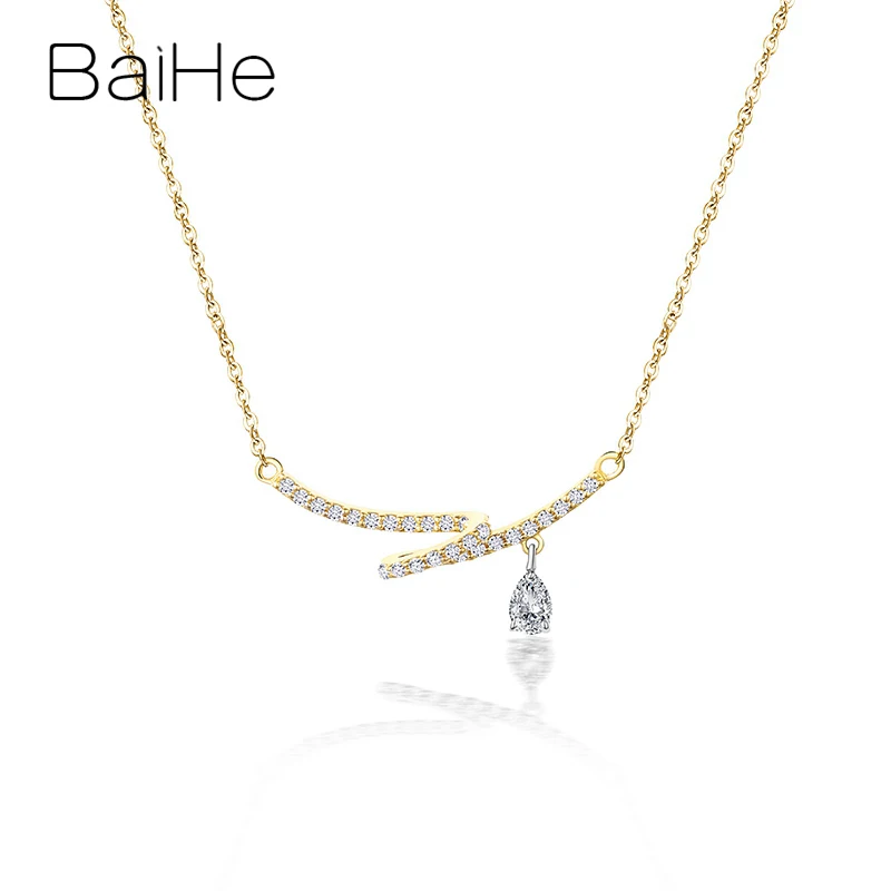 BAIHE, 18 К, розовое золото, сертифицировано, Круглый+ груша, H/SI, 0.24ct, натуральные бриллианты, ювелирные изделия, свадебные, модные, уникальный, прекрасный подарок, ожерелья - Цвет камня: Yellow Gold