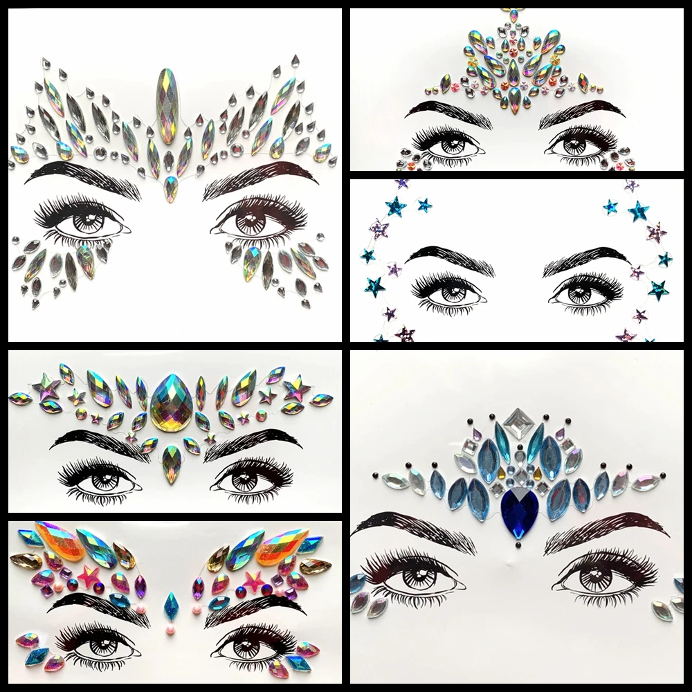 Crystal Face Jewelry Flash Gem Eye Decoration Tattoos Sticker Bohemia Fashion Body Art Paste For Club Show Styling Tool Ornament | Красота и