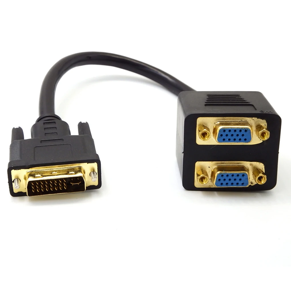 DVI-I разветвитель для кабеля VGA 1 Мужской вход 2 Женский выходной адаптер Шнур Компьютерные аксессуары