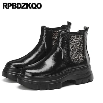 

chelsea rivet black stud muffin chunky studded platform flatform harajuku shoes women ankle boots medium heel creepers booties