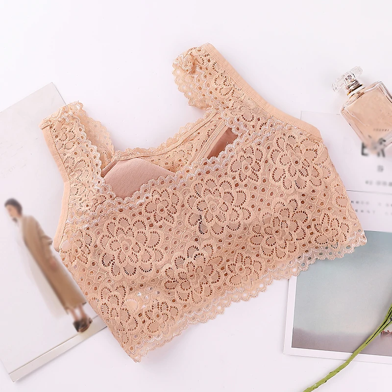 Knitted Lace Sexy Comfortable Tube Top Anti-light Floral Print Waist Padded Wire Free Tube Top New Intimate