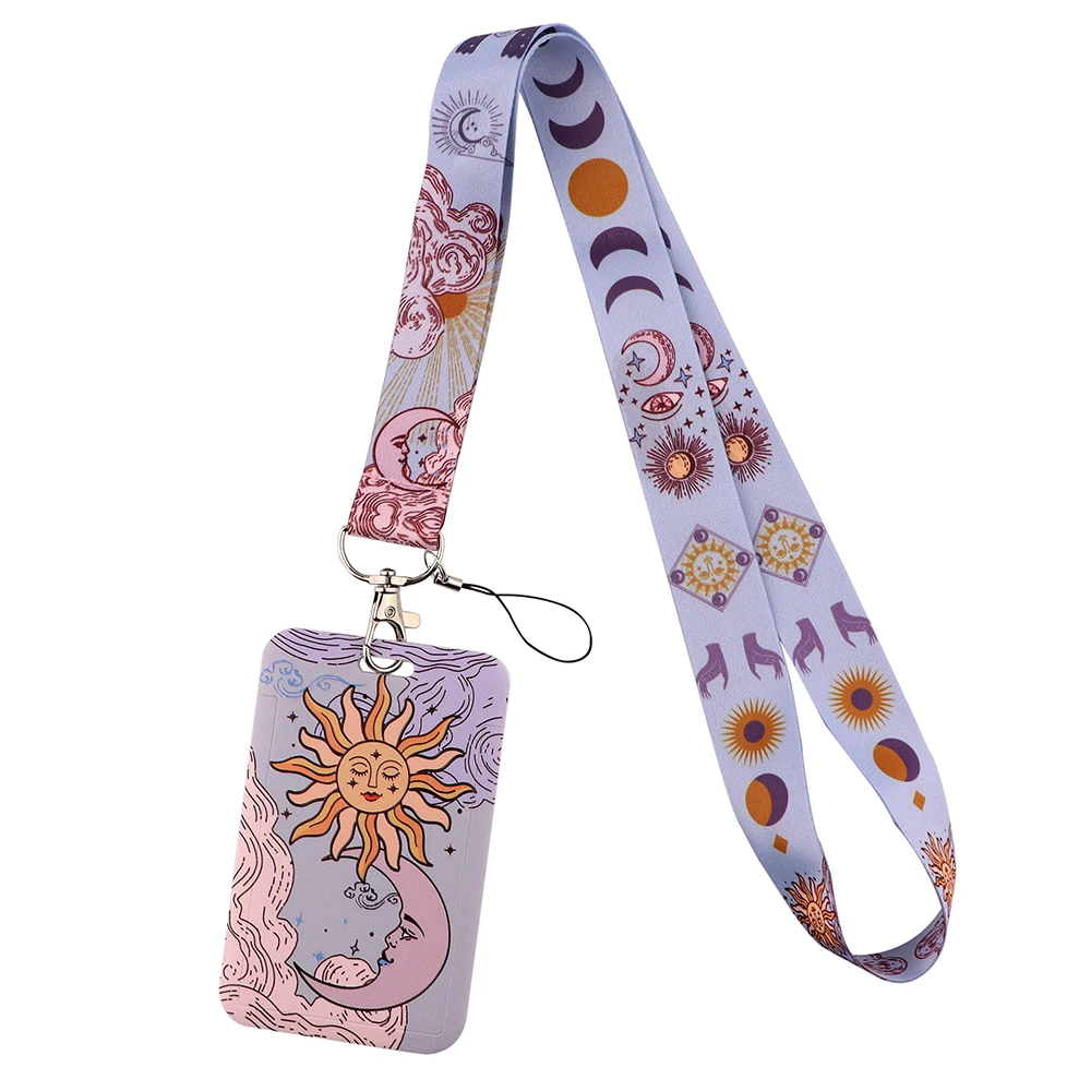 Ransitute R2547 Sun And Moon Fashion Lanyards ID Badge Holder Bus Pass Case Cover Slip Bank Credit Card Holder Strap Cardholder