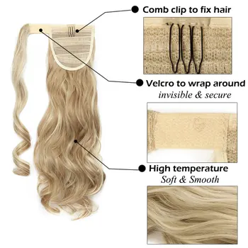 S-noilite 18inch Long Wavy Natural Ponytail Clip in Pony tail Hairpiece Wrap Around Synthetic ponytail extension hair for women 2