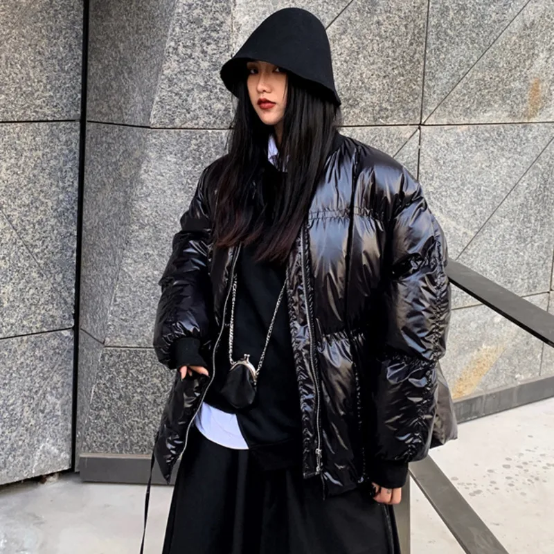  SHENGPALAE 2020 New Spring Solid Color Cotton Clothing Black Women Vintage Short Drawstring Down Lo