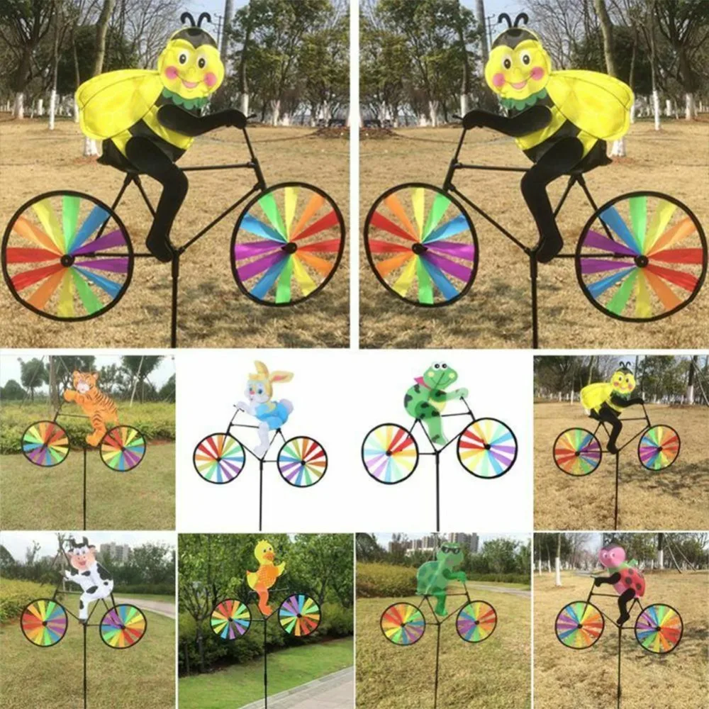 KITPIPI Cute 3D Animal on Bike Windmill Wind Spinner Whirligig Garden Lawn Yard Decor