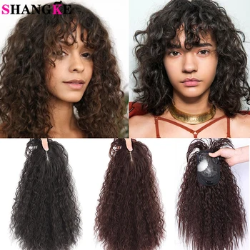 

SHANGKE Simulation Human Hair Closure Toupees Kinky Curly Head Hair Block Brown Synthetic Natural Clip Bangs Women’s Hairpieces