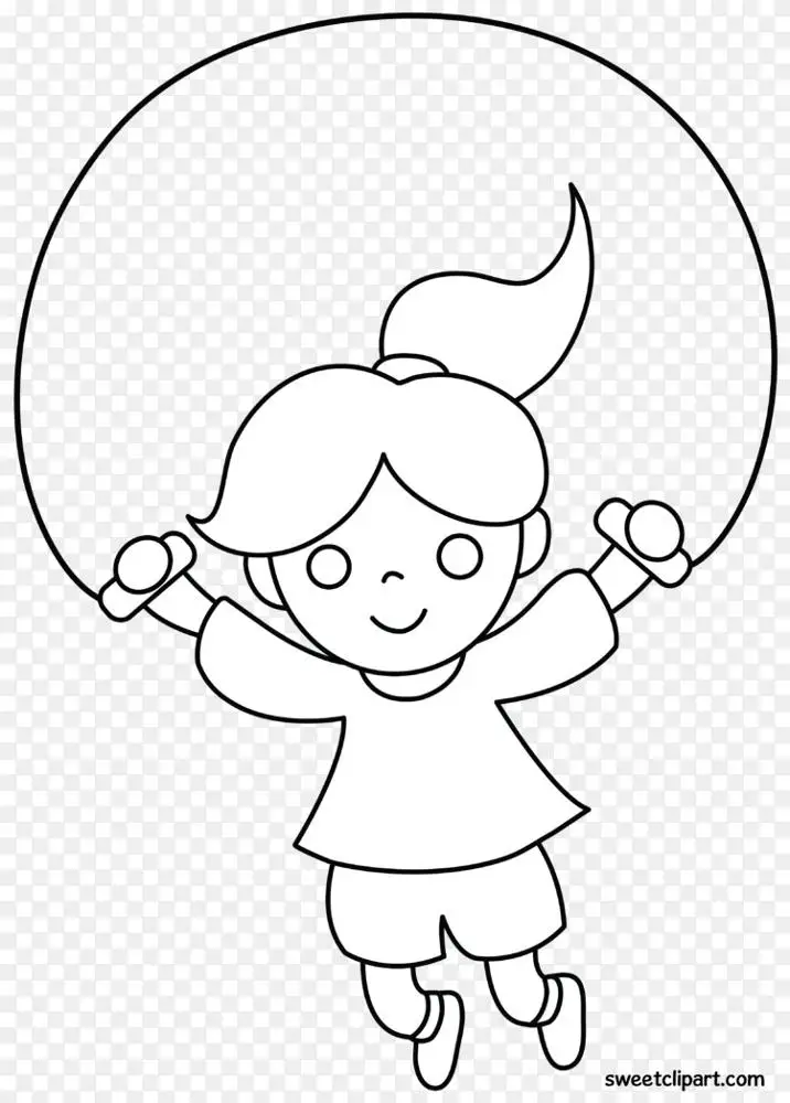 黑白着色书跳绳剪贴画插图-儿童