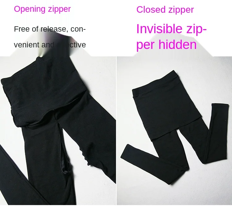Outdoor Sex Pants For Women FakeTwo Piece Long Pants Cotton Skinny High Waist Leggings Female Open Zipper Black Sexual Trousers