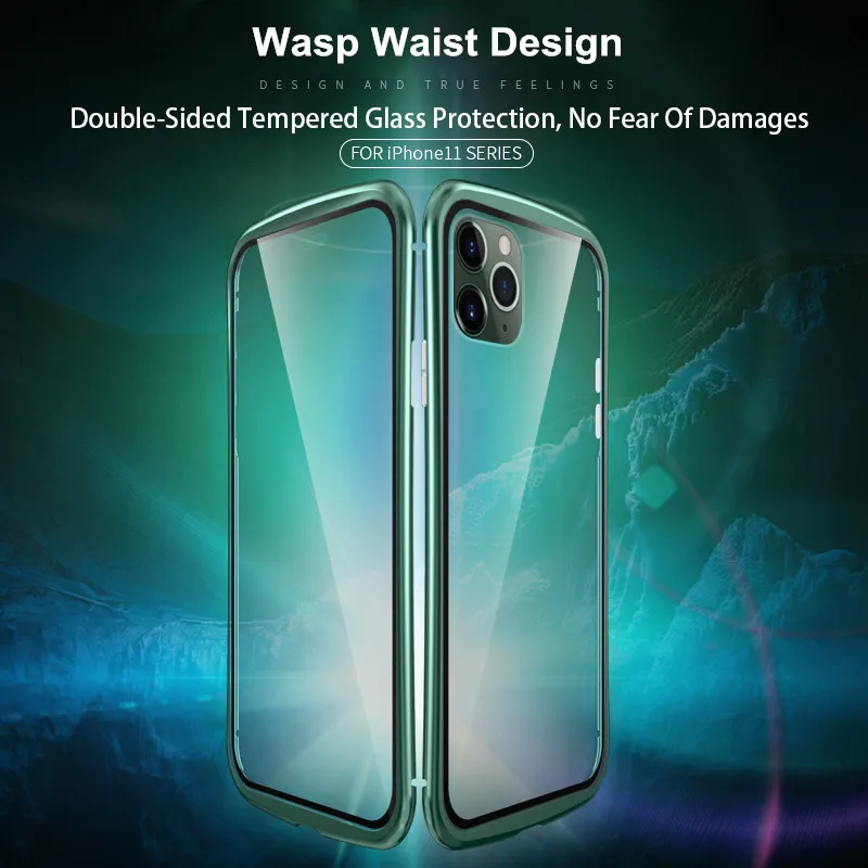 LUPHIE для iPhone 11 11Pro MAX летучая мышь тонкий металлический каркас Анти-взрыв закаленное стекло Полный чехол с магнитной адсорбцией